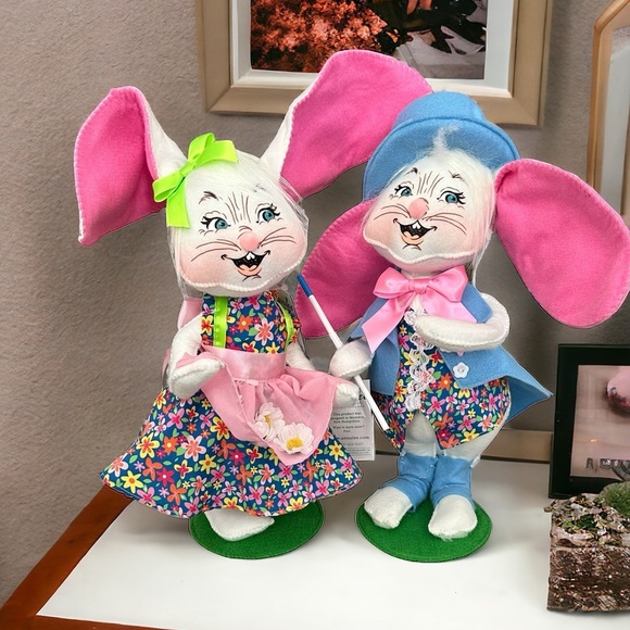 2 Annalee 12" Easter Parade Boy And Girl Bunny Rabbit In Blue Felt NWT 2019-2020 - Picture 1 of 16